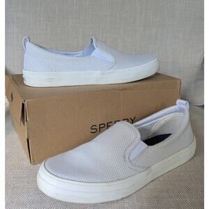 Women's SPERRY Crest Twin Gore Mini Perf White Slip on Casual Sneakers Size 8.5